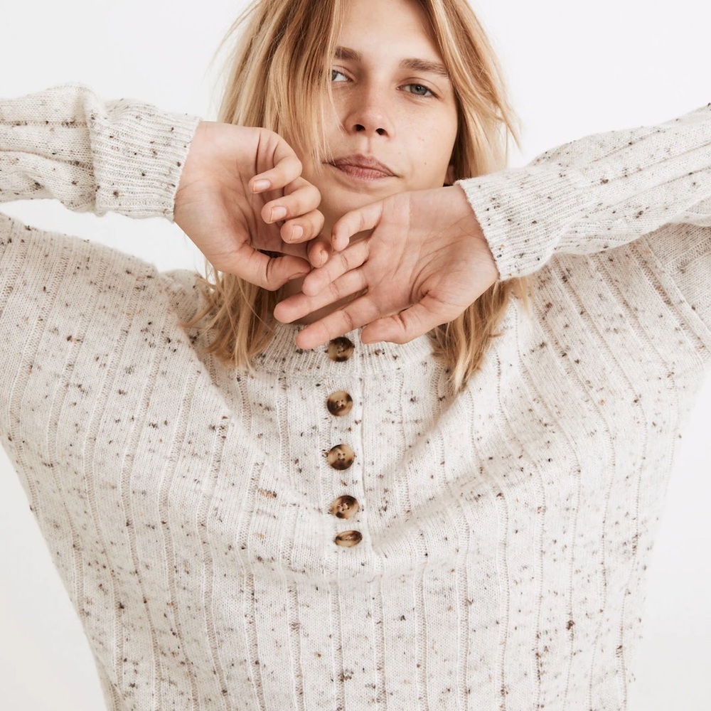 Madewell NWT Donegal Bowden Henley Sweater in Coziest Yarn